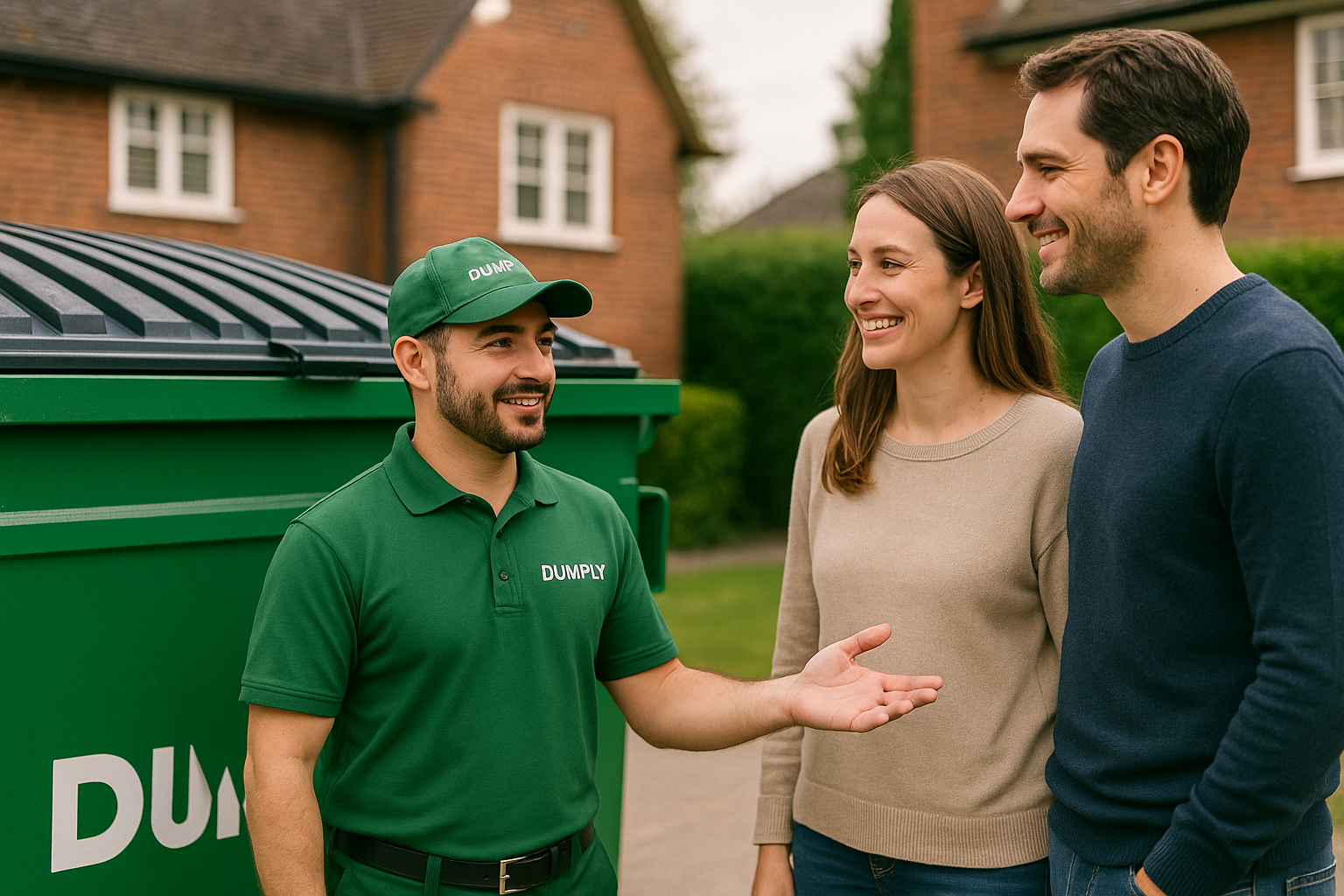 Dumply employee assisting Tallahassee family with residential dumpster rental service